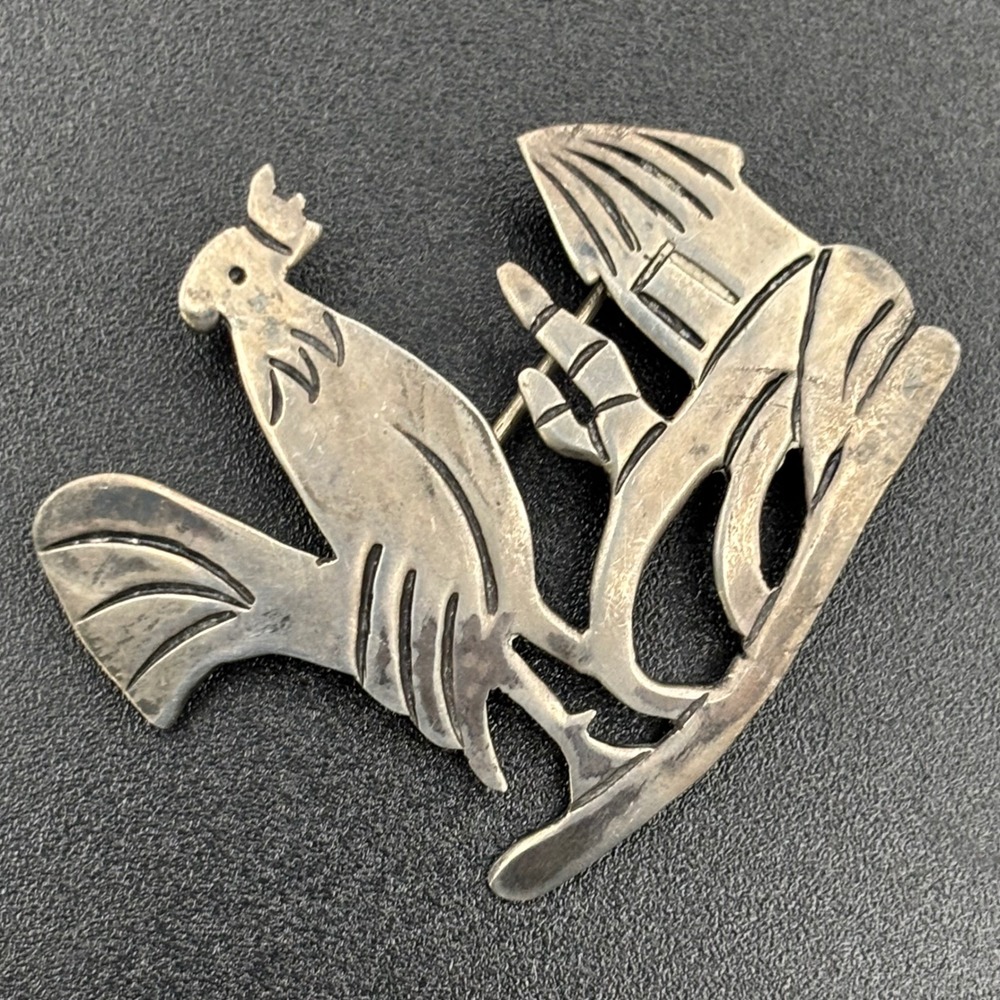 Vintage Mexican Silver Brooch Rooster Taxco Sterling Mexico Eagle 3 Mid Century - Picture 2 of 8